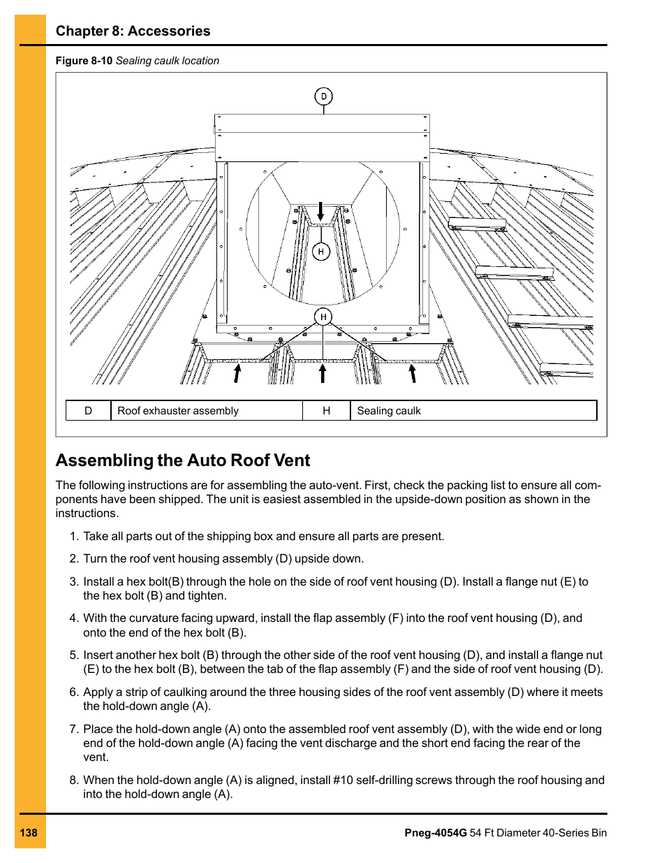 Assembling the auto roof vent | Grain Systems Tanks PNEG-4054G User Manual | Page 138 / 168