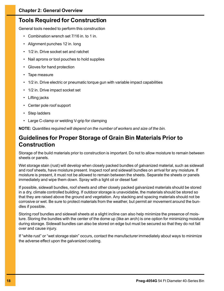 Tools required for construction | Grain Systems Tanks PNEG-4054G User Manual | Page 18 / 168