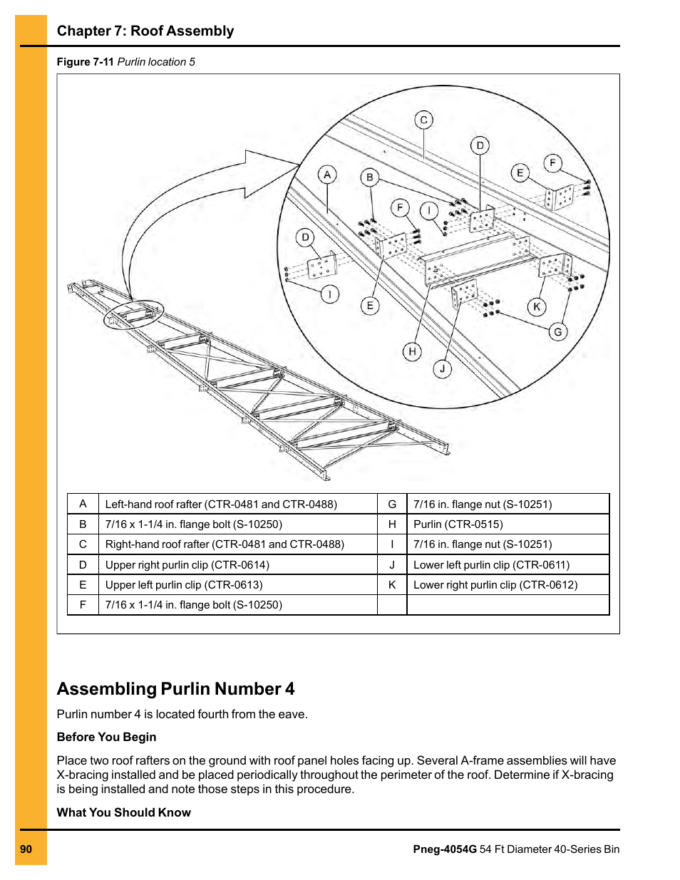 Assembling purlin number 4, Chapter 7: roof assembly | Grain Systems Tanks PNEG-4054G User Manual | Page 90 / 168
