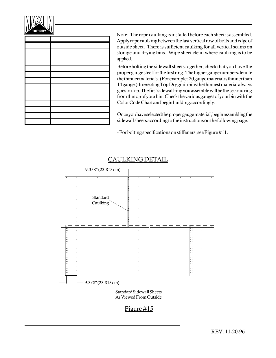 Figure #15 caulking detail | Grain Systems PNEG-366 User Manual | Page 17 / 51