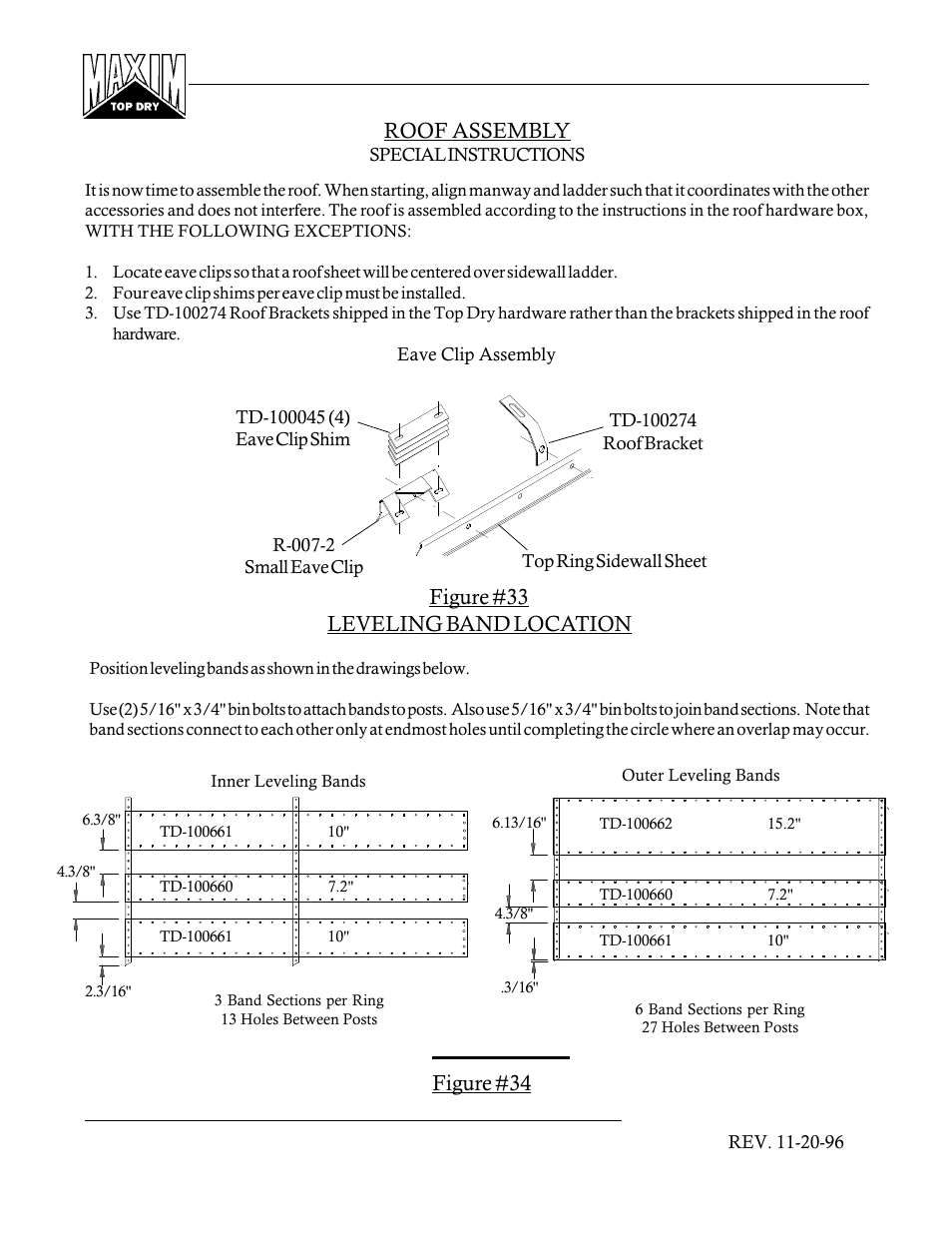 Figure #34 leveling band location, Roof assembly, Figure #33 | Grain Systems PNEG-366 User Manual | Page 29 / 51