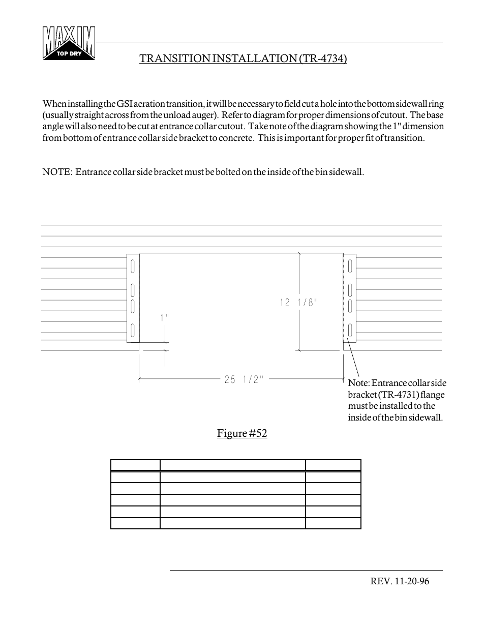 Figure #52, Transition installation (tr-4734), As viewed from inside bin | Grain Systems PNEG-366 User Manual | Page 44 / 51
