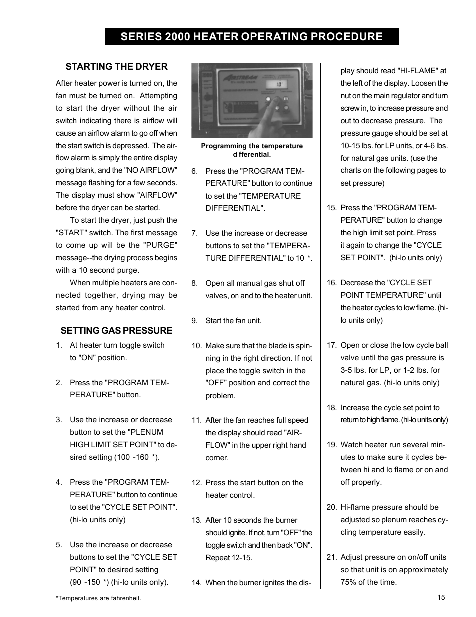Series 2000 heater operating procedure | Grain Systems PNEG-582 User Manual | Page 15 / 26