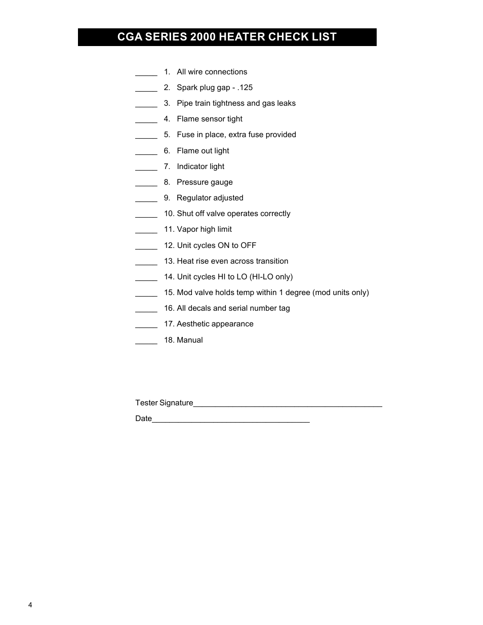 Cga series 2000 heater check list | Grain Systems PNEG-582 User Manual | Page 4 / 26