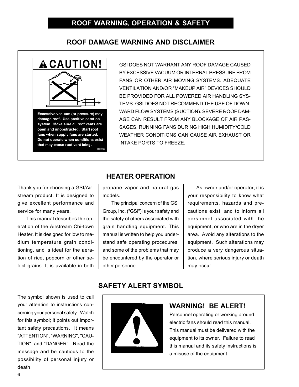 Safety alert symbol, Heater operation | Grain Systems PNEG-582 User Manual | Page 6 / 26