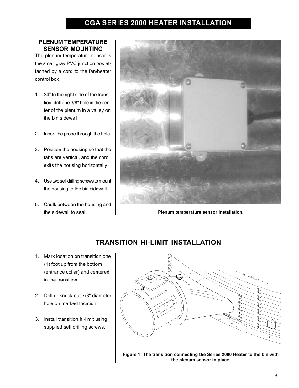 Cga series 2000 heater installation, Transition hi-limit installation | Grain Systems PNEG-582 User Manual | Page 9 / 26