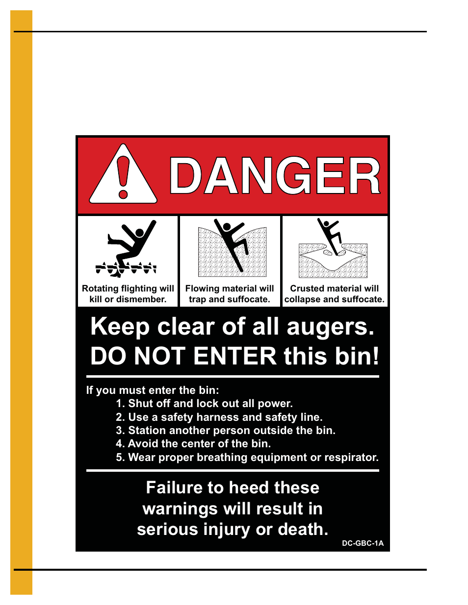 Keep clear of all augers. do not enter this bin | Grain Systems Bin Accessories PNEG-1802 User Manual | Page 10 / 50