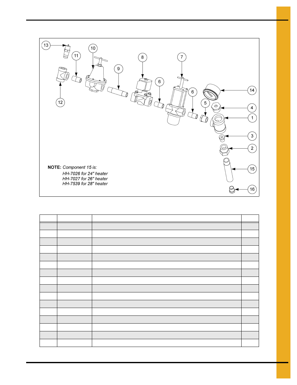 24", 26" and 28" lp modulating pipe train assembly, Parts list | Grain Systems PNEG-012 User Manual | Page 39 / 46