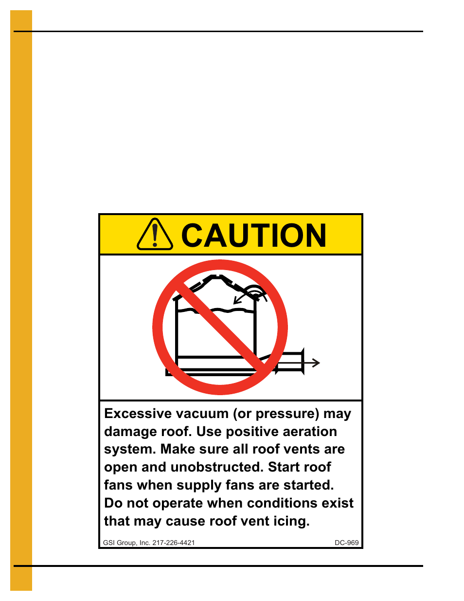 Safety decals, Chapter 2 safety decals, Roof damage warning and disclaimer | Caution | Grain Systems PNEG-012 User Manual | Page 6 / 46