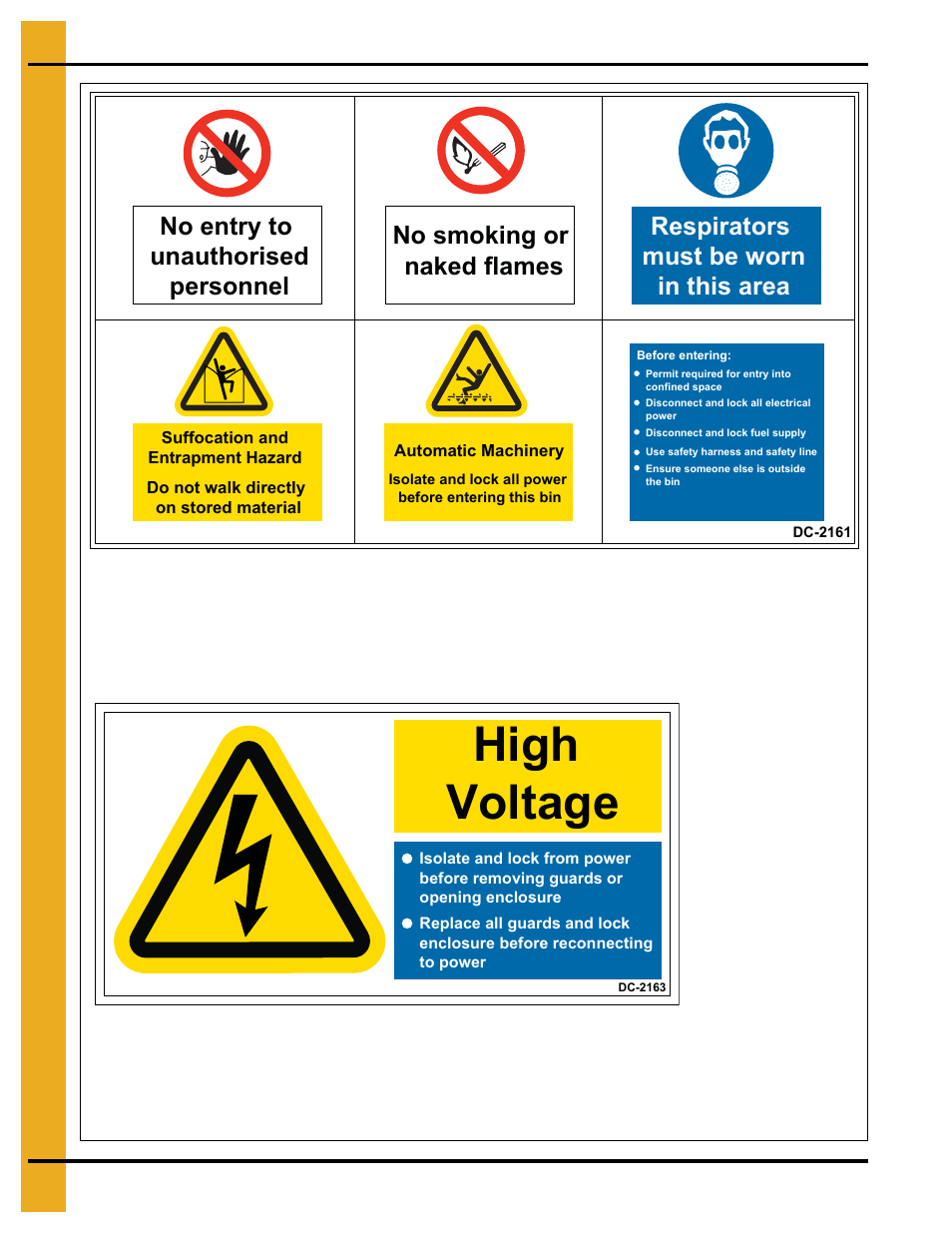 High voltage, No smoking or naked flames | Grain Systems PNEG-1797 User Manual | Page 14 / 86