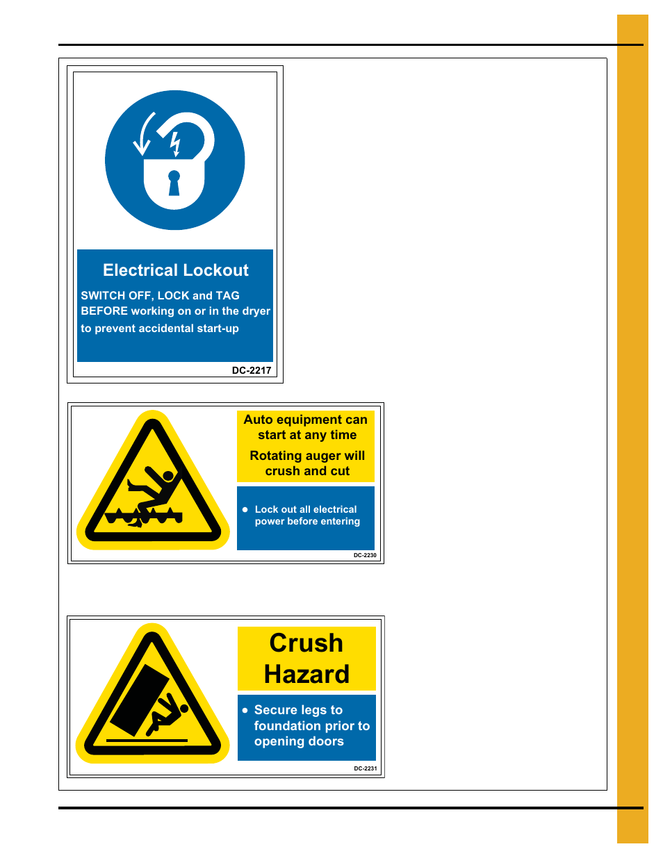 Crush hazard, Electrical lockout | Grain Systems PNEG-1797 User Manual | Page 17 / 86