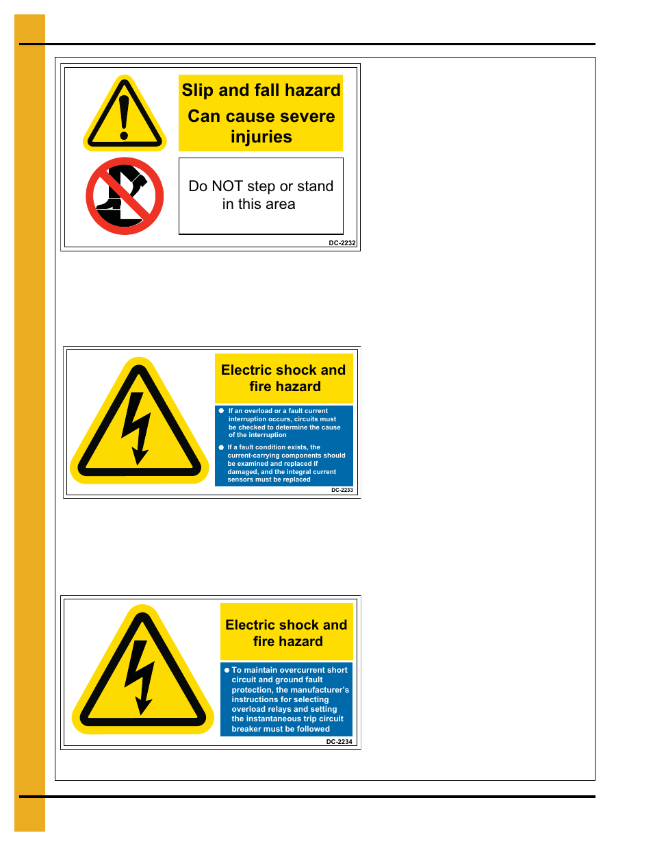Slip and fall hazard can cause severe injuries, Do not step or stand in this area, Decals | Electric shock and fire hazard | Grain Systems PNEG-1797 User Manual | Page 18 / 86