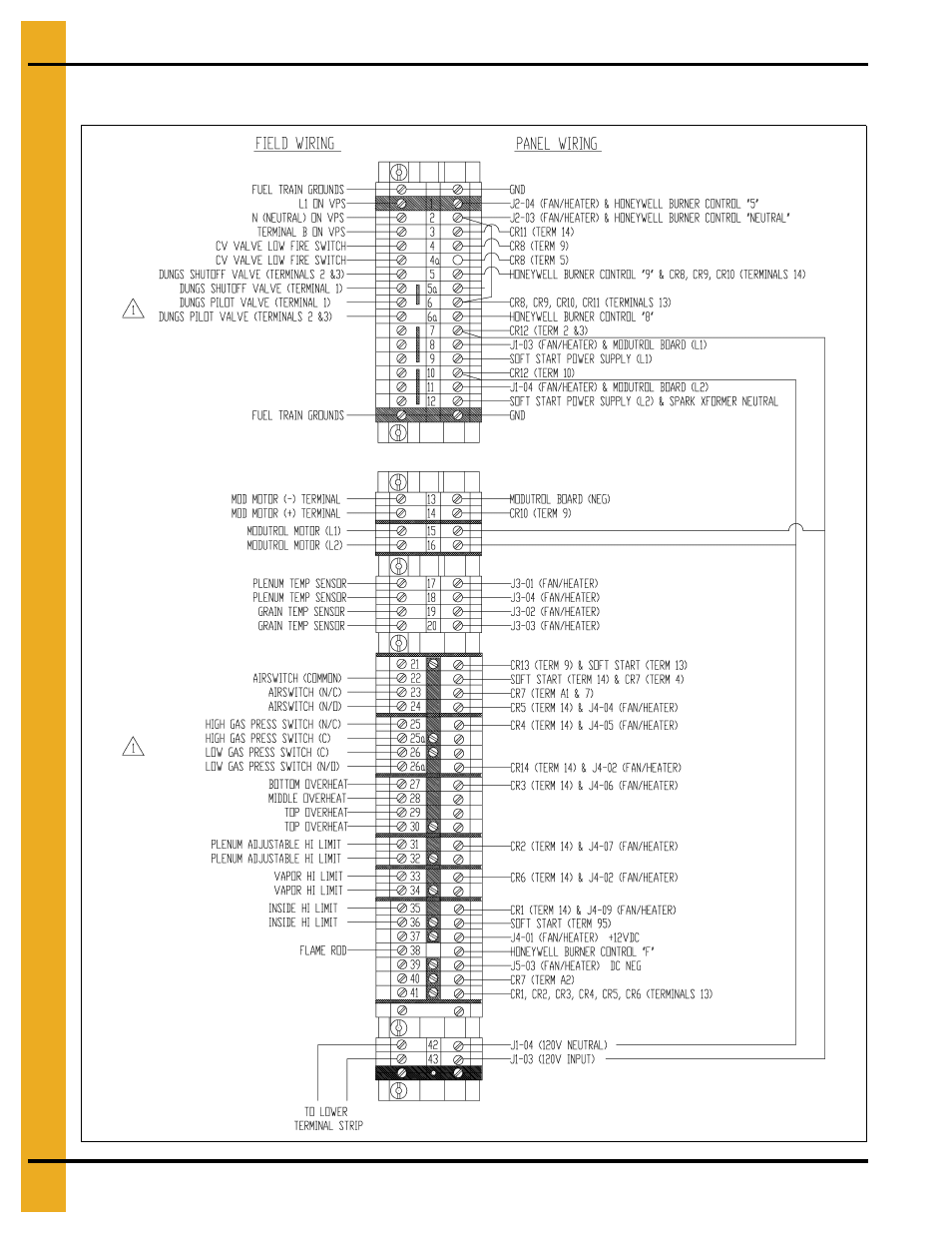 Wiring diagrams for honeywell burner control, Upper terminal strip wiring | Grain Systems PNEG-1797 User Manual | Page 78 / 86