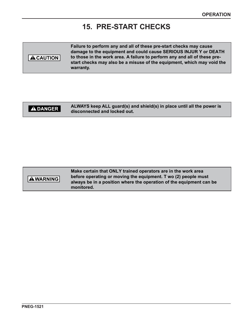 Pre-start checks | Grain Systems Unload Augers PNEG-1521 User Manual | Page 37 / 64