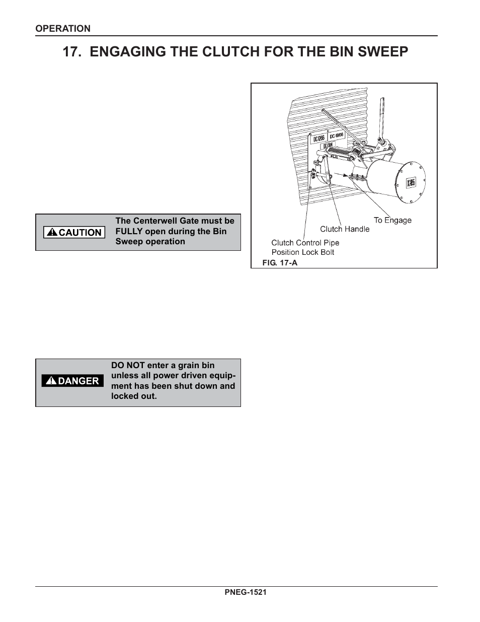 Engaging the clutch for the bin sweep | Grain Systems Unload Augers PNEG-1521 User Manual | Page 40 / 64