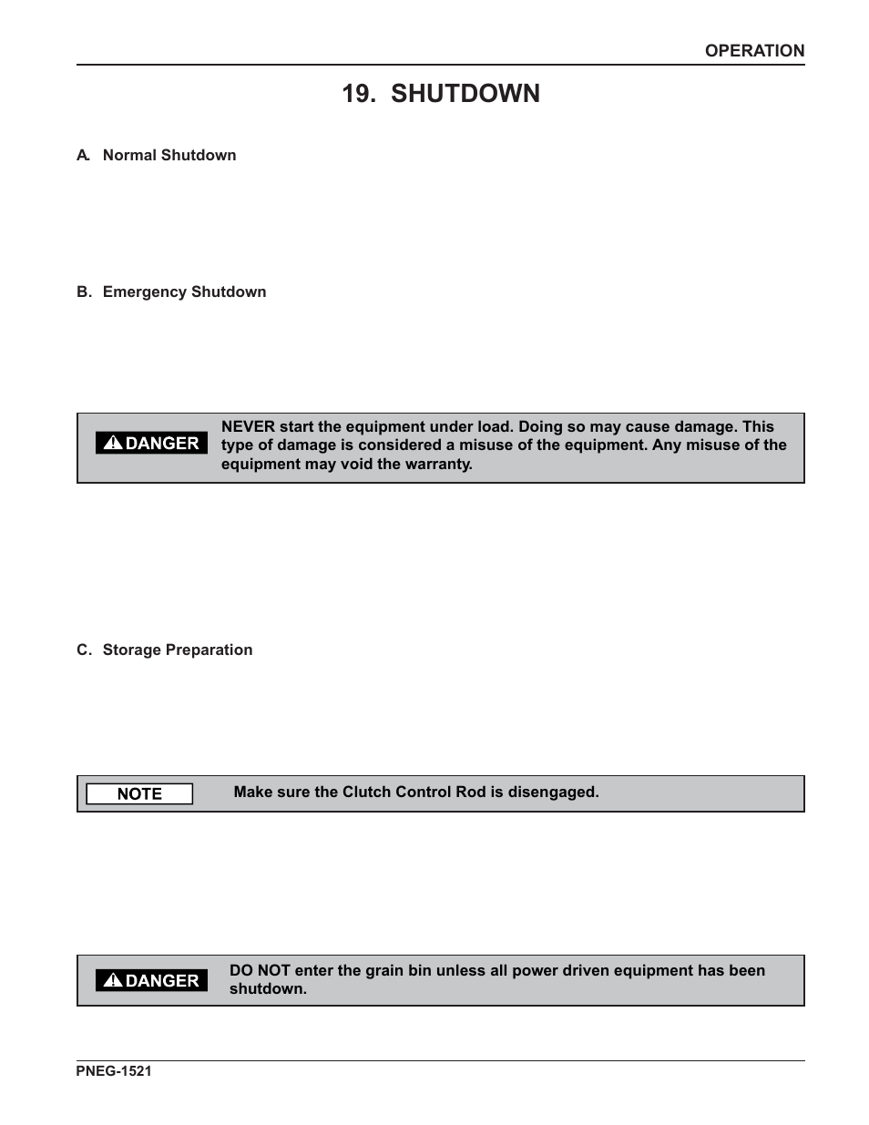 Shutdown | Grain Systems Unload Augers PNEG-1521 User Manual | Page 43 / 64