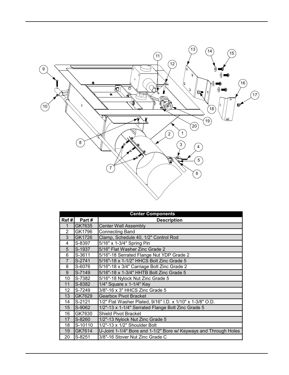 Center components parts | Grain Systems Unload Augers PNEG-1521 User Manual | Page 51 / 64