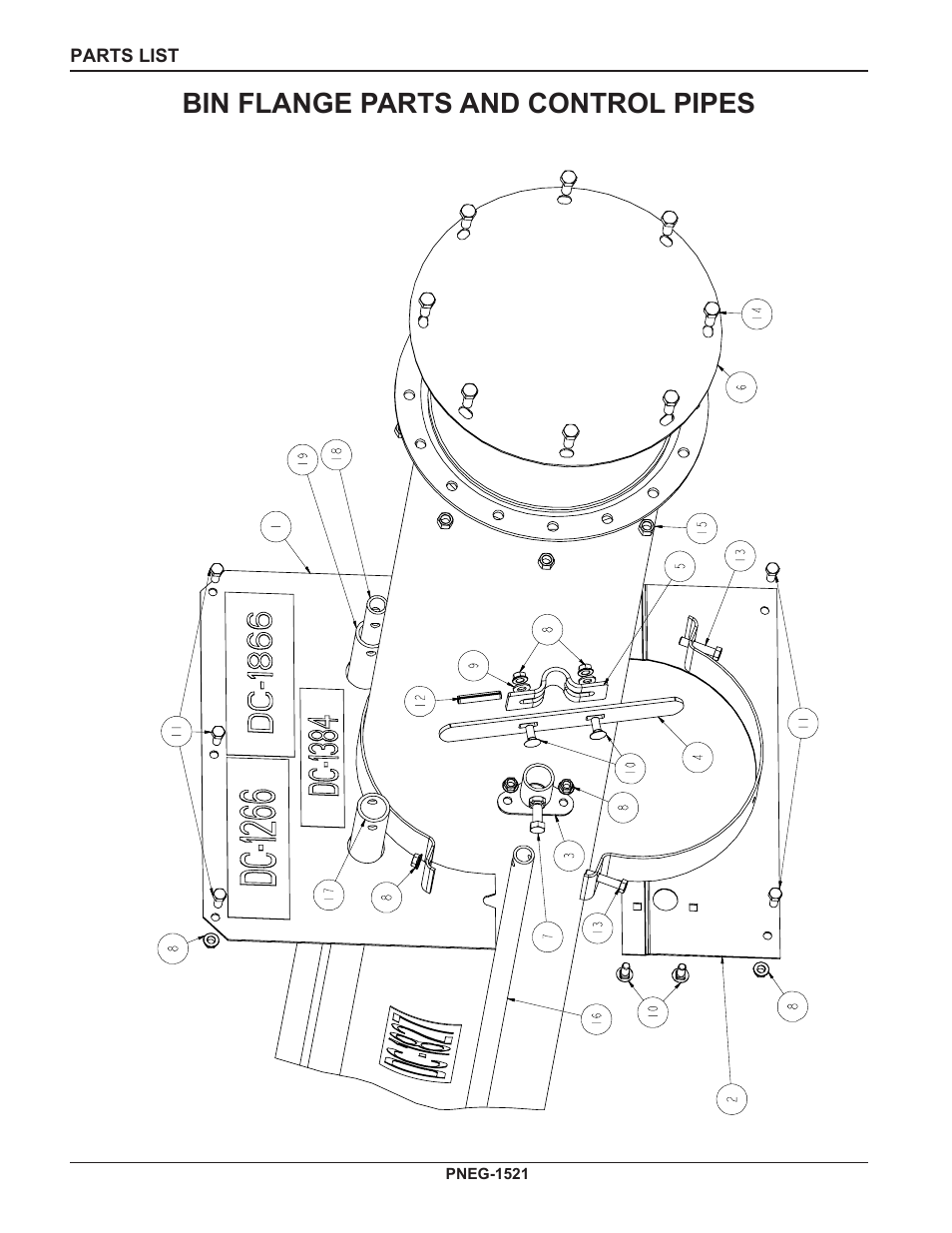 Bin flange parts and control pipes | Grain Systems Unload Augers PNEG-1521 User Manual | Page 56 / 64