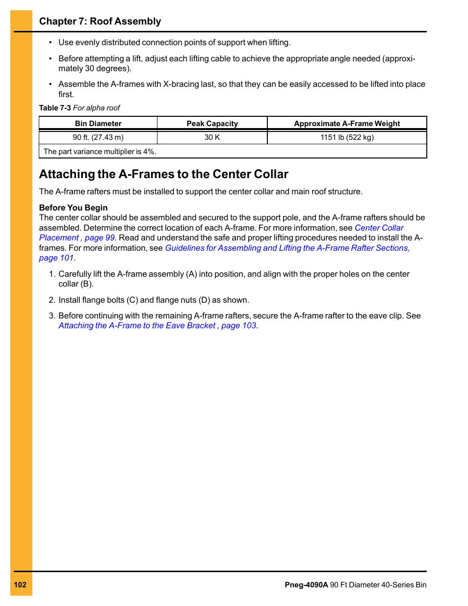 Attaching the a-frames to the center collar | Grain Systems Tanks PNEG-4090A User Manual | Page 102 / 166