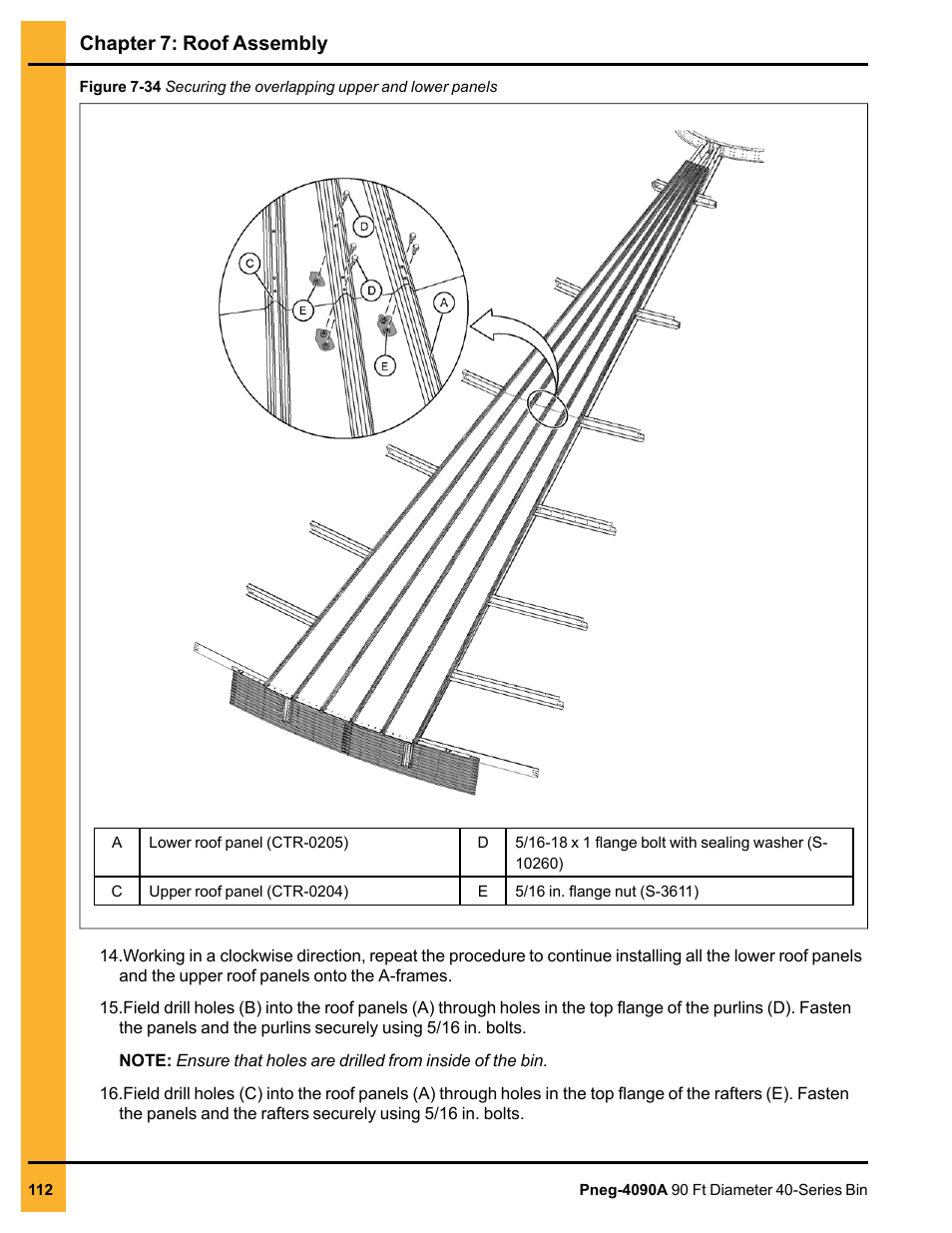 Chapter 7: roof assembly | Grain Systems Tanks PNEG-4090A User Manual | Page 112 / 166
