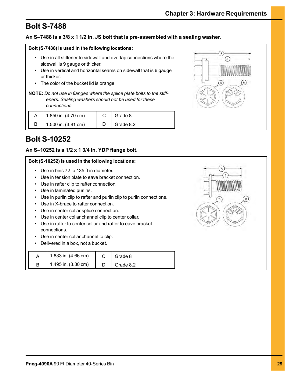 Bolt s-7488, Bolt s-10252, Bolt s-7488 bolt s-10252 | Chapter 3: hardware requirements | Grain Systems Tanks PNEG-4090A User Manual | Page 29 / 166