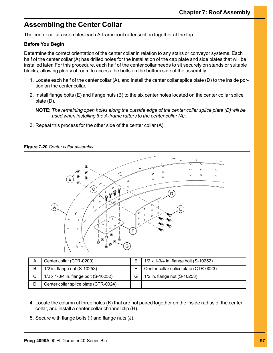 Assembling the center collar, Chapter 7: roof assembly | Grain Systems Tanks PNEG-4090A User Manual | Page 97 / 166