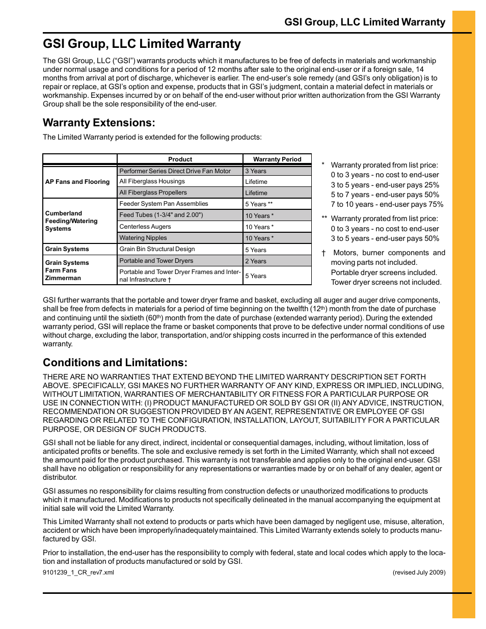Gsi group, llc limited warranty, Warranty extensions, Conditions and limitations | Grain Systems PNEG-546 User Manual | Page 25 / 26
