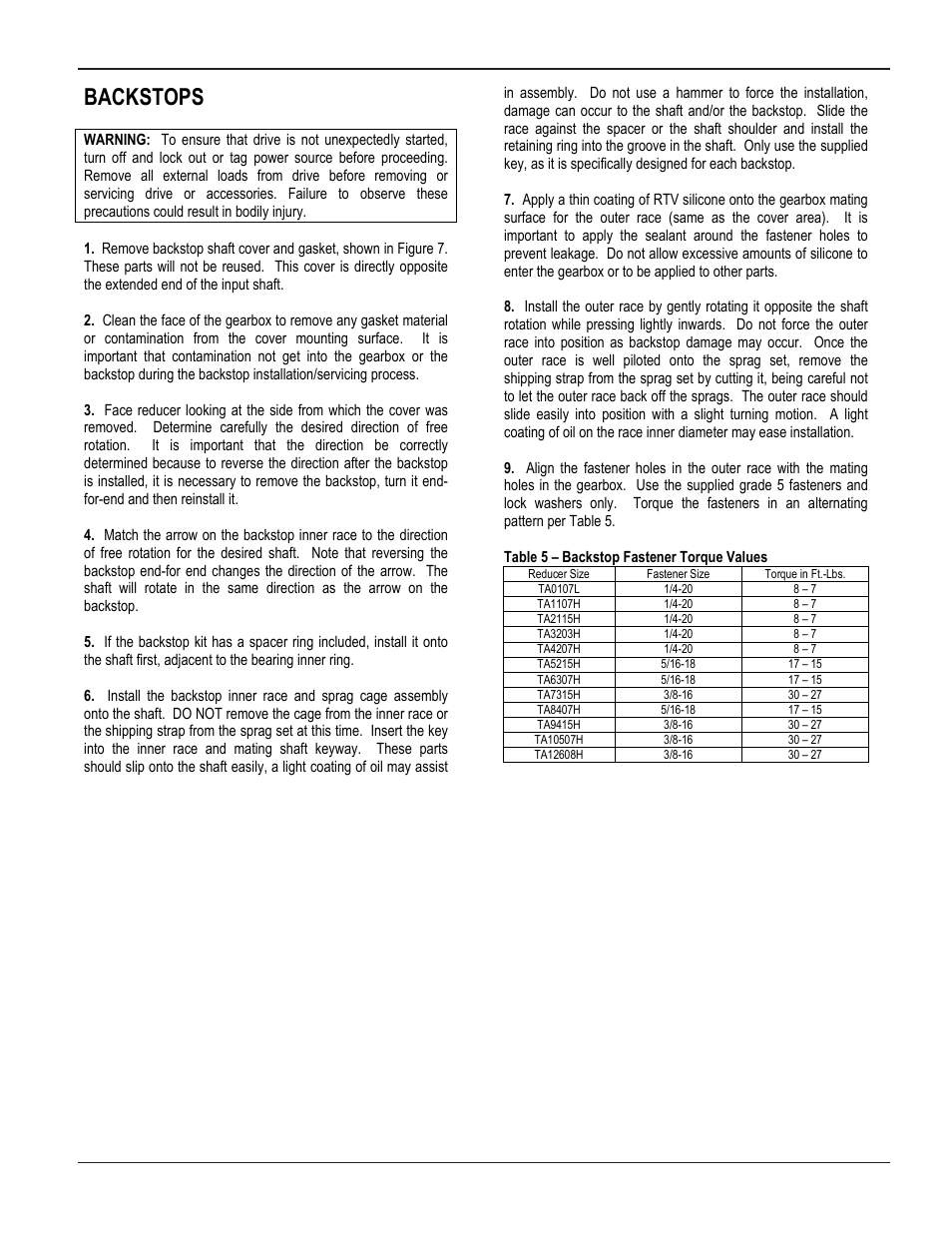 Backstops | Grain Systems Bucket Elevtors, Conveyors, Series II Sweeps PNEG-1204 User Manual | Page 52 / 59