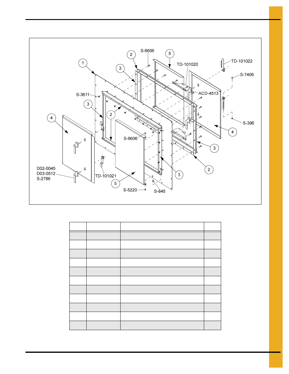 Top dry access door assembly (td-100996), Parts list | Grain Systems PNEG-1649 User Manual | Page 29 / 50