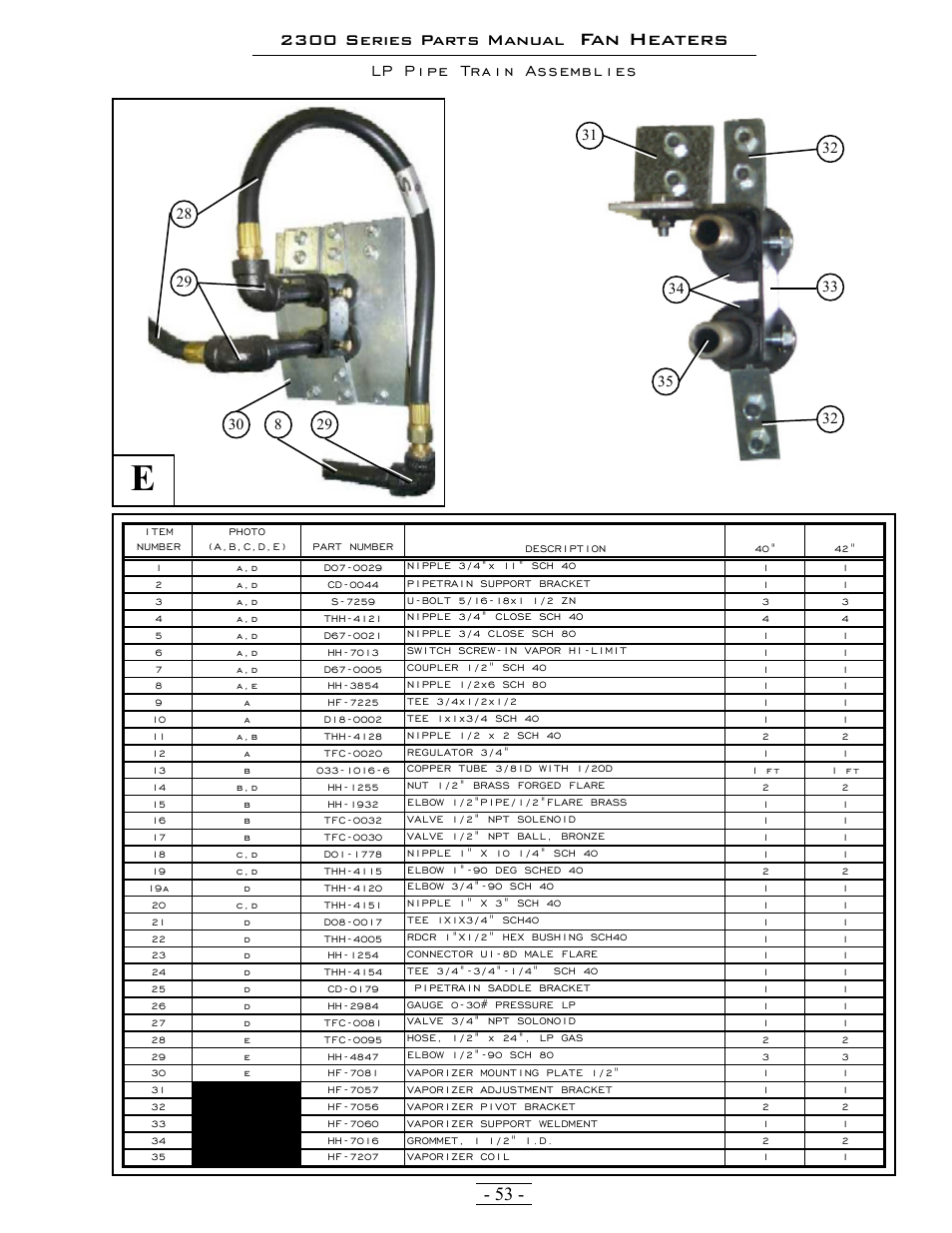 Fan heaters, 2300 series parts manual, 53 - lp pipe train assemblies | Grain Systems PNEG-1376 User Manual | Page 53 / 88