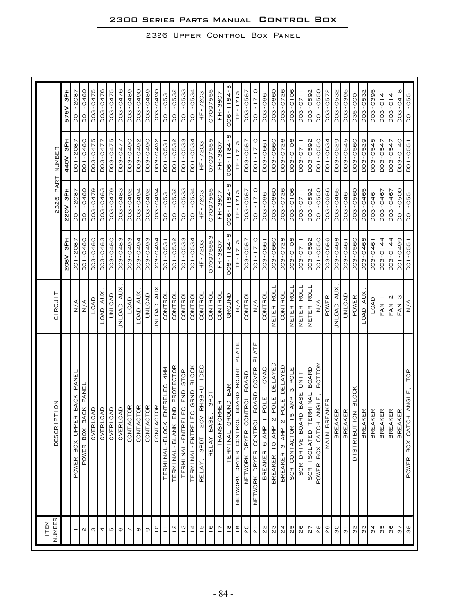 Control box, 2300 series parts manual, 2326 upper control box panel | Grain Systems PNEG-1376 User Manual | Page 84 / 88