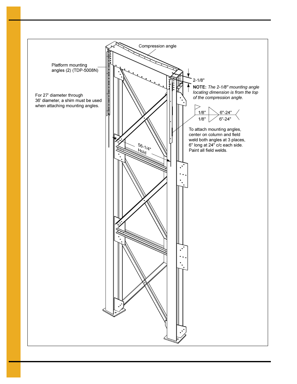 Access door platform mounting angle installation | Grain Systems Bin Accessories PNEG-1451 User Manual | Page 32 / 102