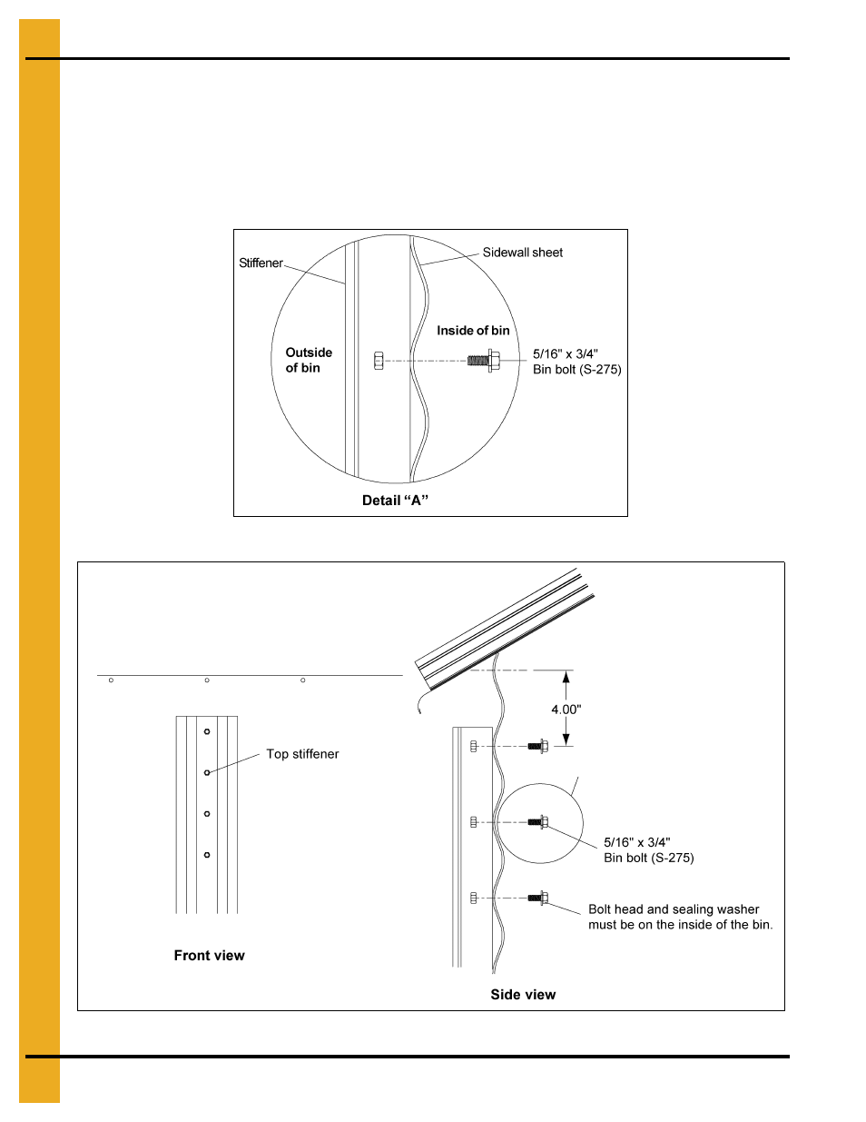 Top stiffener starting location, Installing stiffeners | Grain Systems Tanks PNEG-1095 User Manual | Page 48 / 76