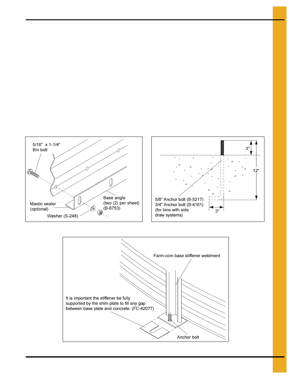 Base angle and stiffener shim installation, Base angle, Anchor bolt and shim | Grain Systems Tanks PNEG-1095 User Manual | Page 63 / 76