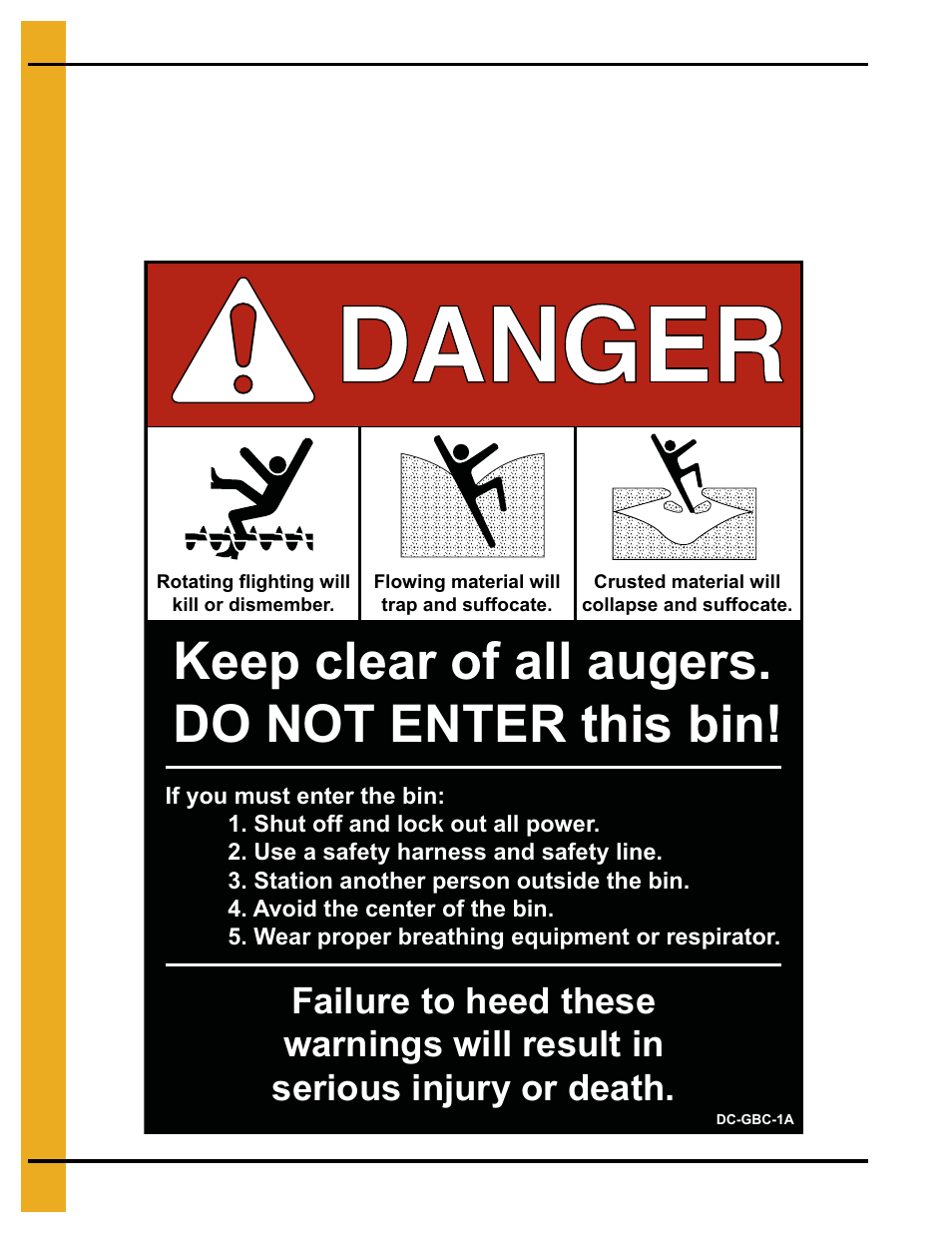 Keep clear of all augers. do not enter this bin | Grain Systems Bin Accessories PNEG-1840 User Manual | Page 10 / 32