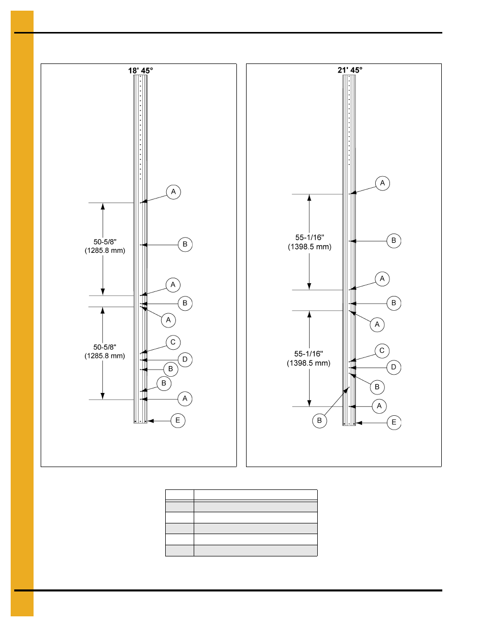 Bracing hole layouts (continued), Legs and leg bracing | Grain Systems Tanks PNEG-1461 User Manual | Page 90 / 124