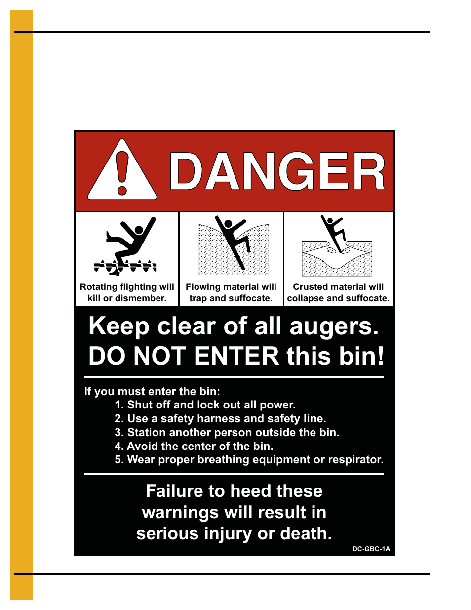 Keep clear of all augers. do not enter this bin | Grain Systems Bin Accessories PNEG-1740 User Manual | Page 10 / 22