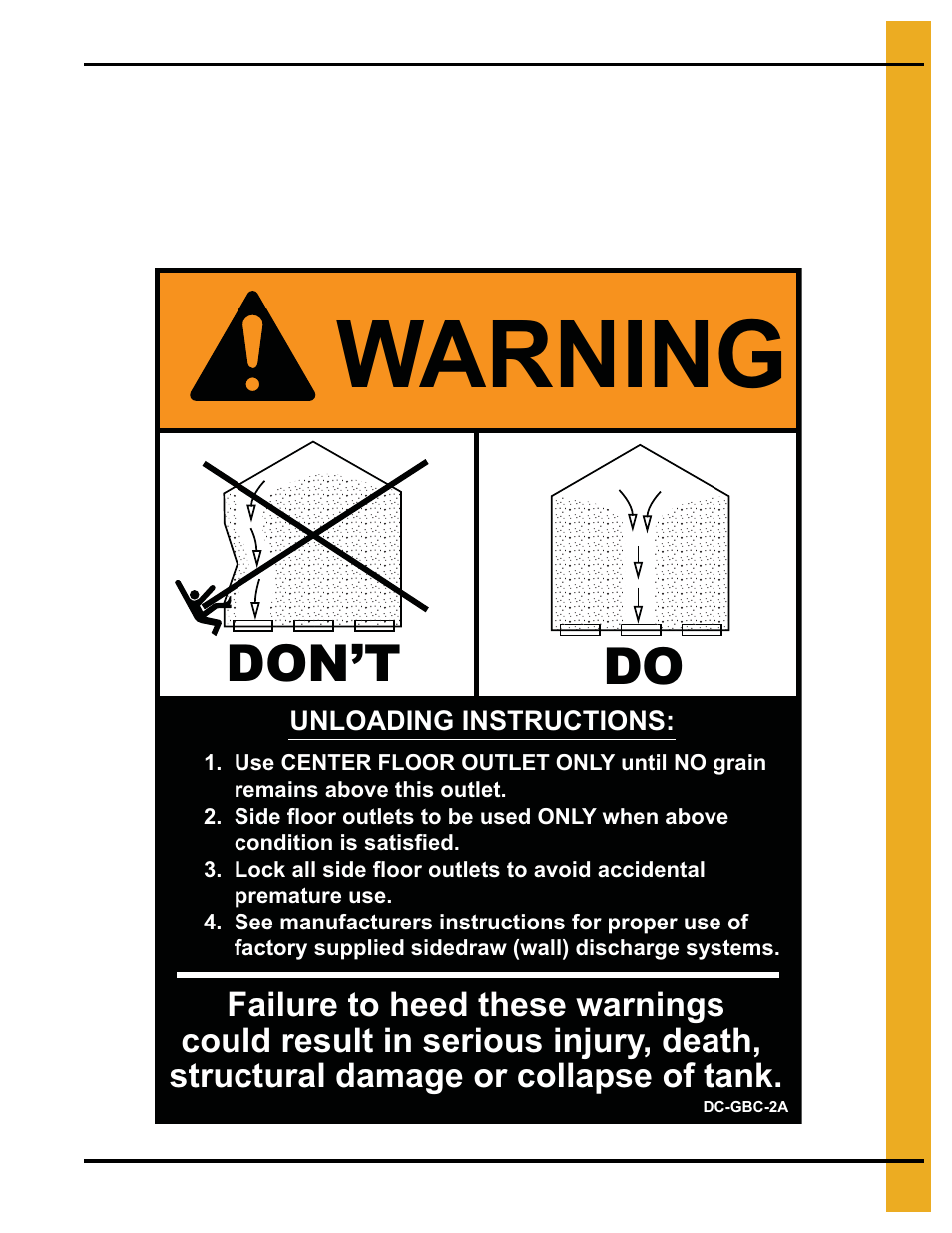 Warning, Don’t do | Grain Systems Bin Accessories PNEG-1740 User Manual | Page 11 / 22