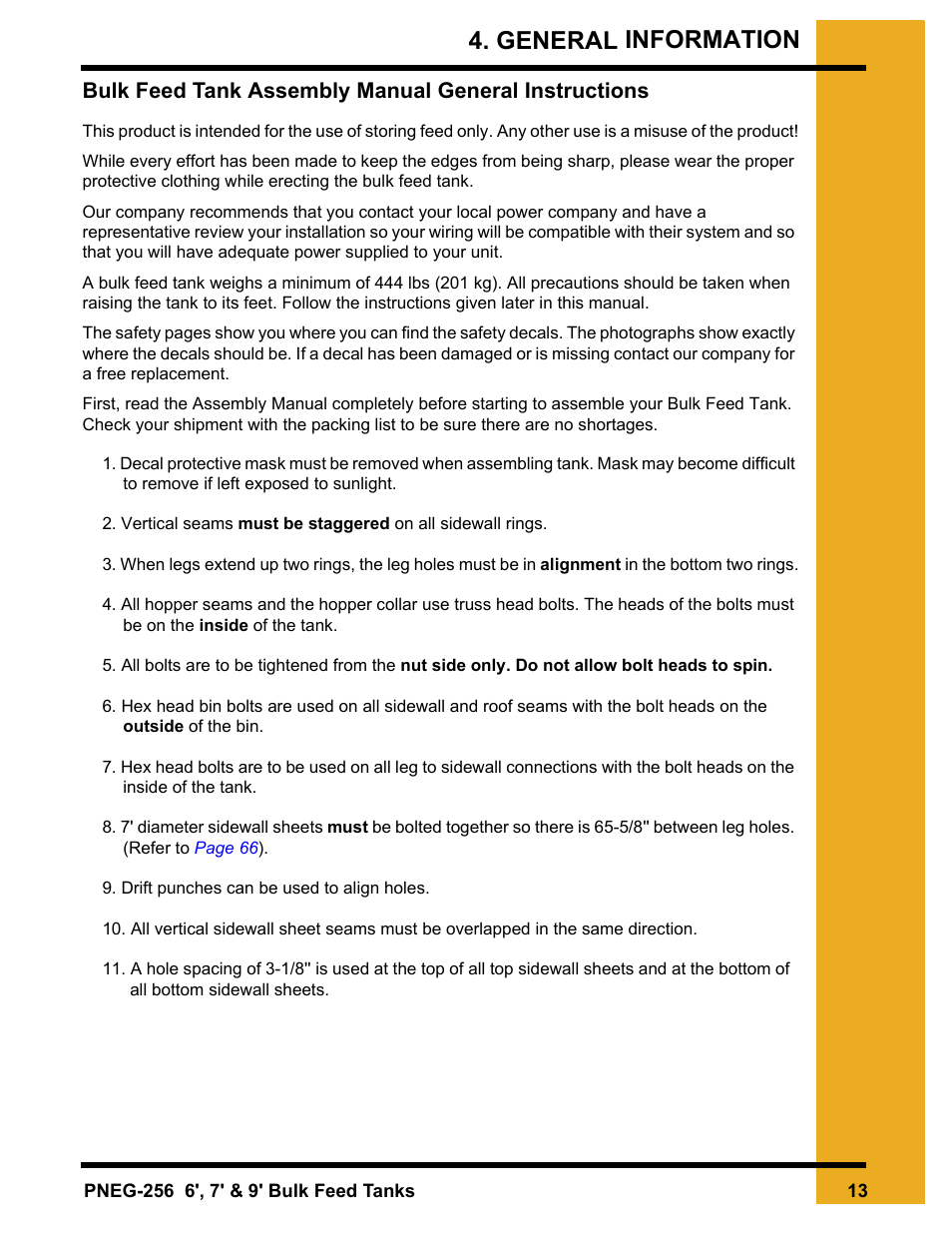 Chapter 4 general information, General information | Grain Systems Tanks PNEG-256 User Manual | Page 13 / 84