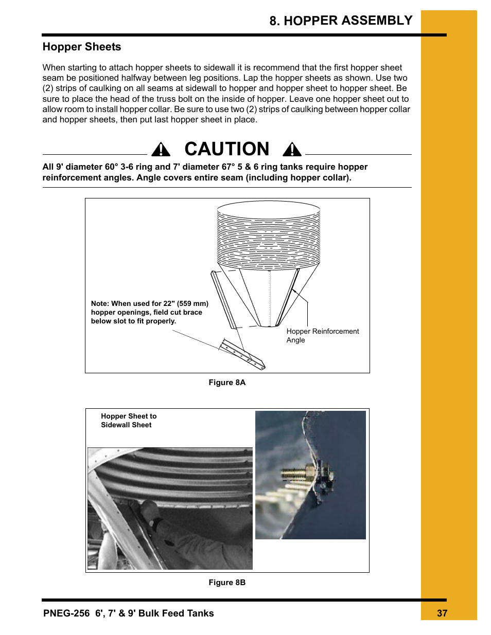Chapter 8 hopper assembly, Hopper sheets, Caution | Hopper assembly | Grain Systems Tanks PNEG-256 User Manual | Page 37 / 84