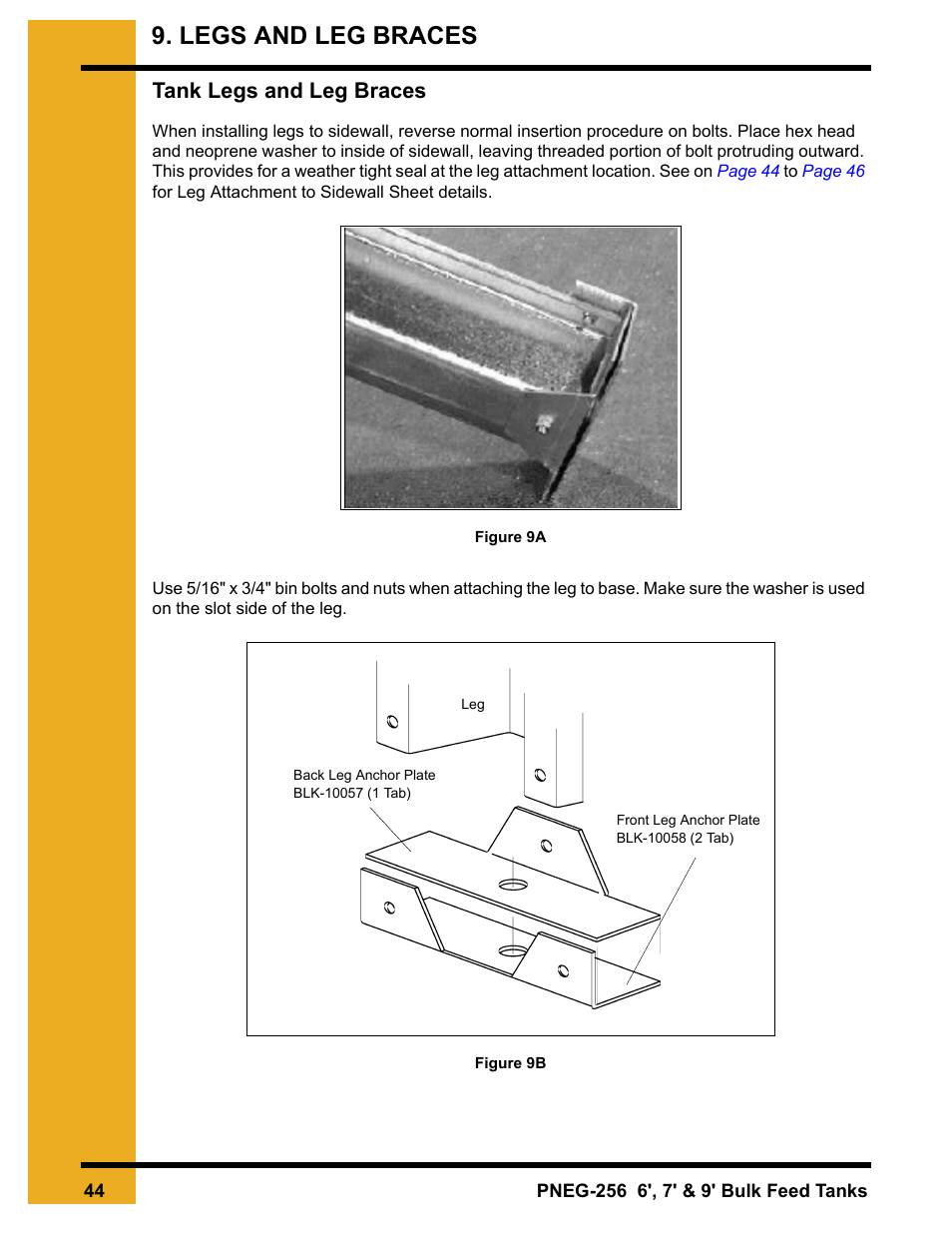 Chapter 9 legs and leg braces, Tank legs and leg braces, Legs and leg braces | Grain Systems Tanks PNEG-256 User Manual | Page 44 / 84