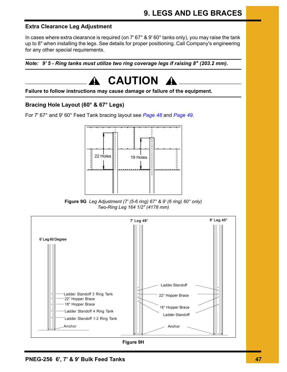 Erly. (refer to, Caution, Legs and leg braces | Grain Systems Tanks PNEG-256 User Manual | Page 47 / 84