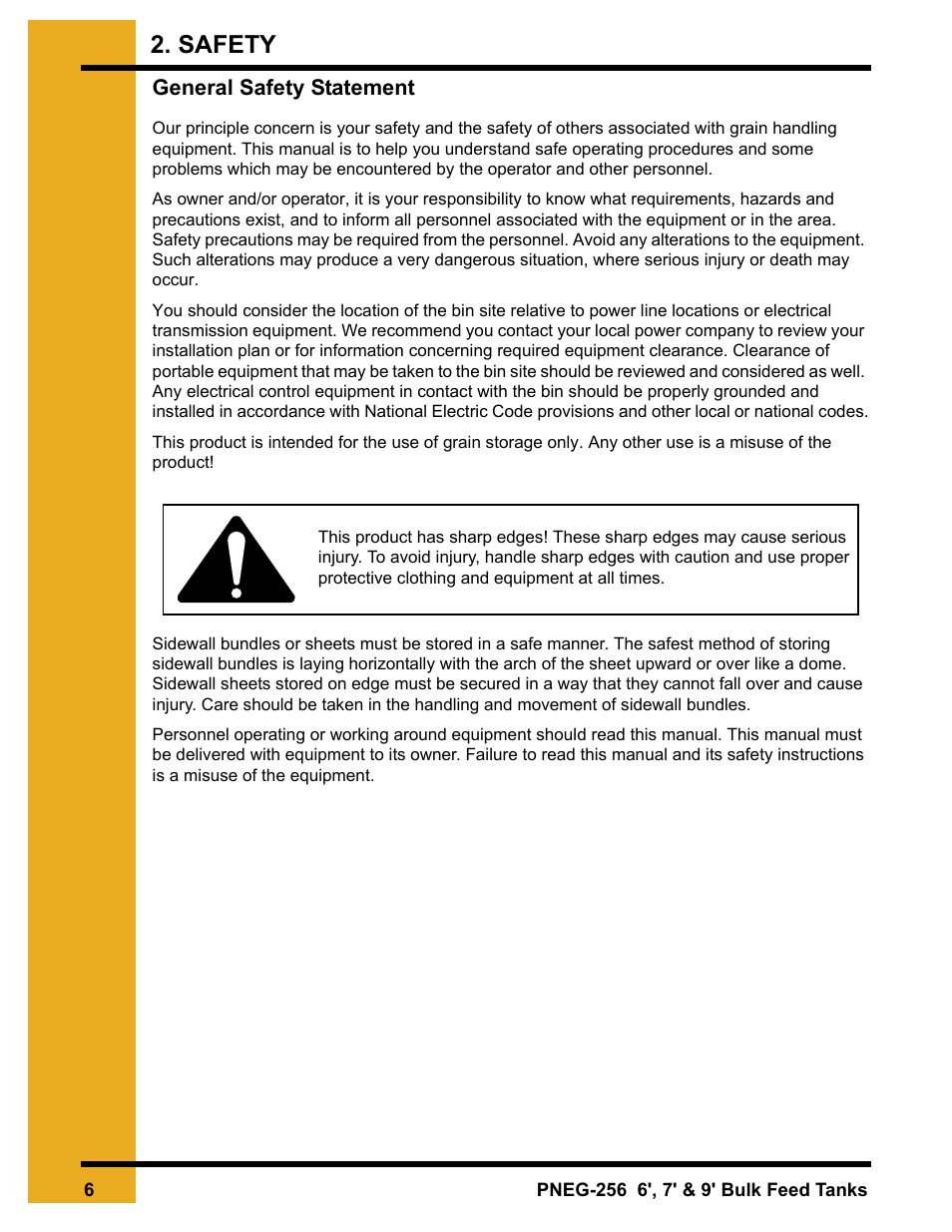 General safety statement, Safety | Grain Systems Tanks PNEG-256 User Manual | Page 6 / 84