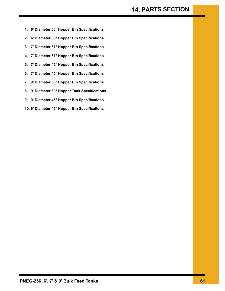 Chapter 14 parts section | Grain Systems Tanks PNEG-256 User Manual | Page 61 / 84