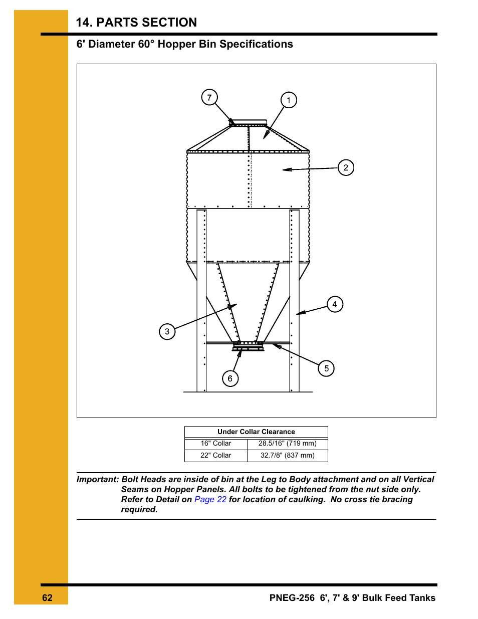 6' diameter 60° hopper bin specifications | Grain Systems Tanks PNEG-256 User Manual | Page 62 / 84