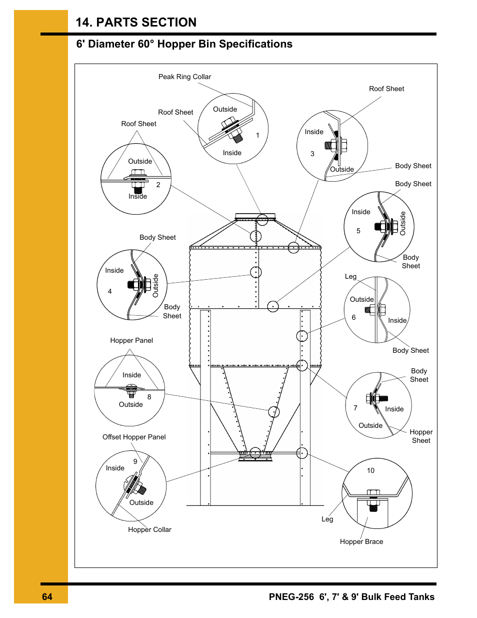 6' diameter 60° hopper bin specifications | Grain Systems Tanks PNEG-256 User Manual | Page 64 / 84
