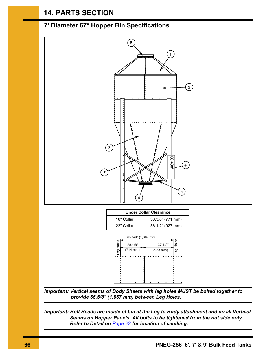 7' diameter 67° hopper bin specifications | Grain Systems Tanks PNEG-256 User Manual | Page 66 / 84