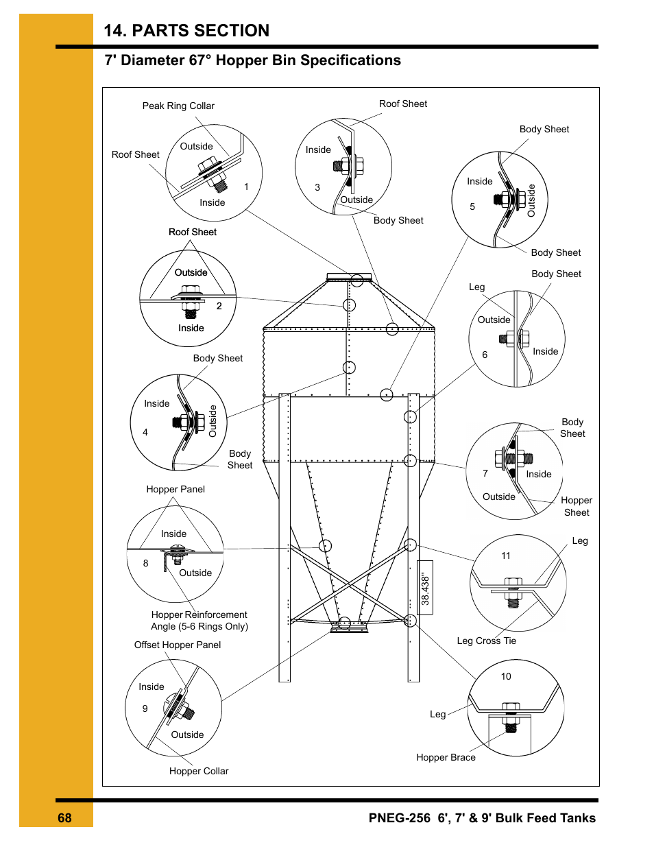 7' diameter 67° hopper bin specifications | Grain Systems Tanks PNEG-256 User Manual | Page 68 / 84