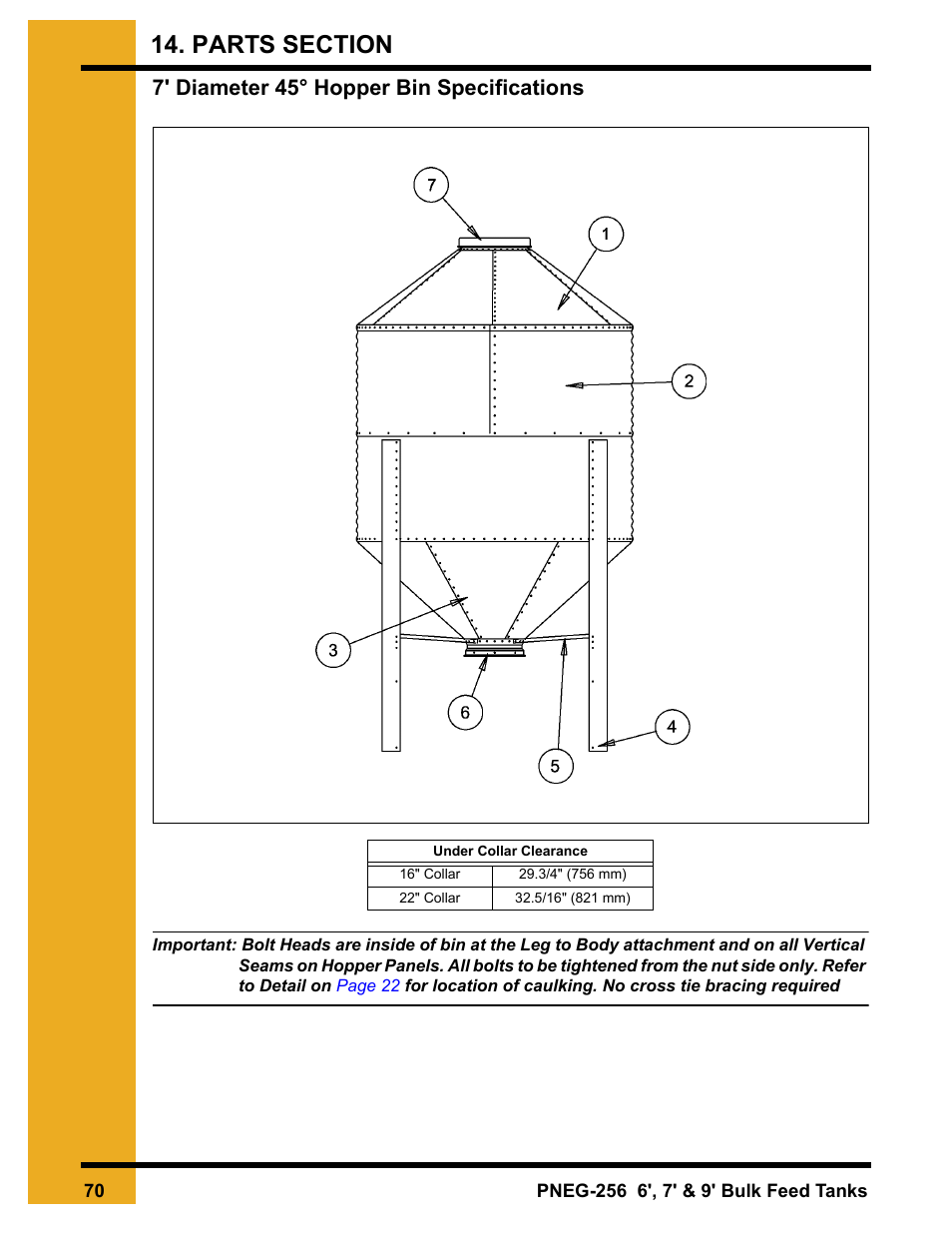 7' diameter 45° hopper bin specifications | Grain Systems Tanks PNEG-256 User Manual | Page 70 / 84