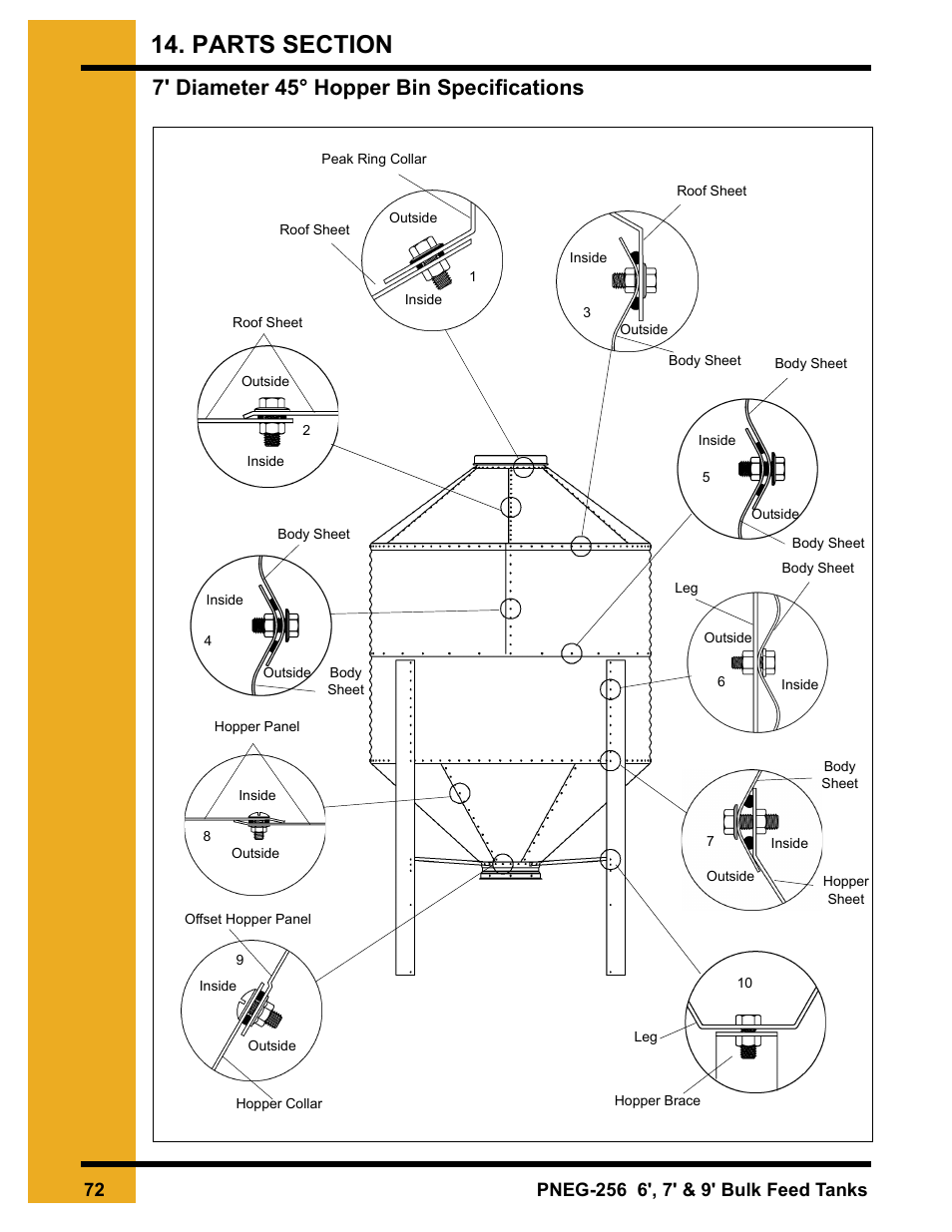 7' diameter 45° hopper bin specifications | Grain Systems Tanks PNEG-256 User Manual | Page 72 / 84